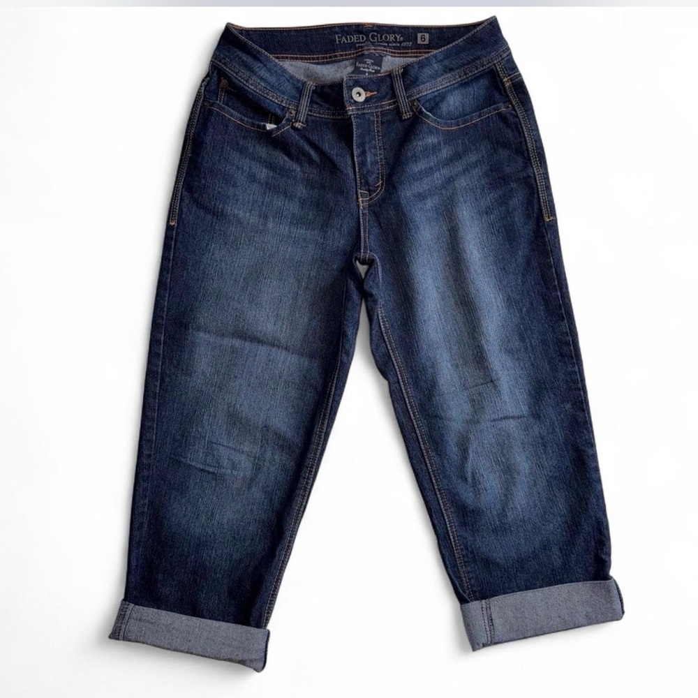 Faded Glory Dark Wash Cropped Cuffed Jeans Size 6